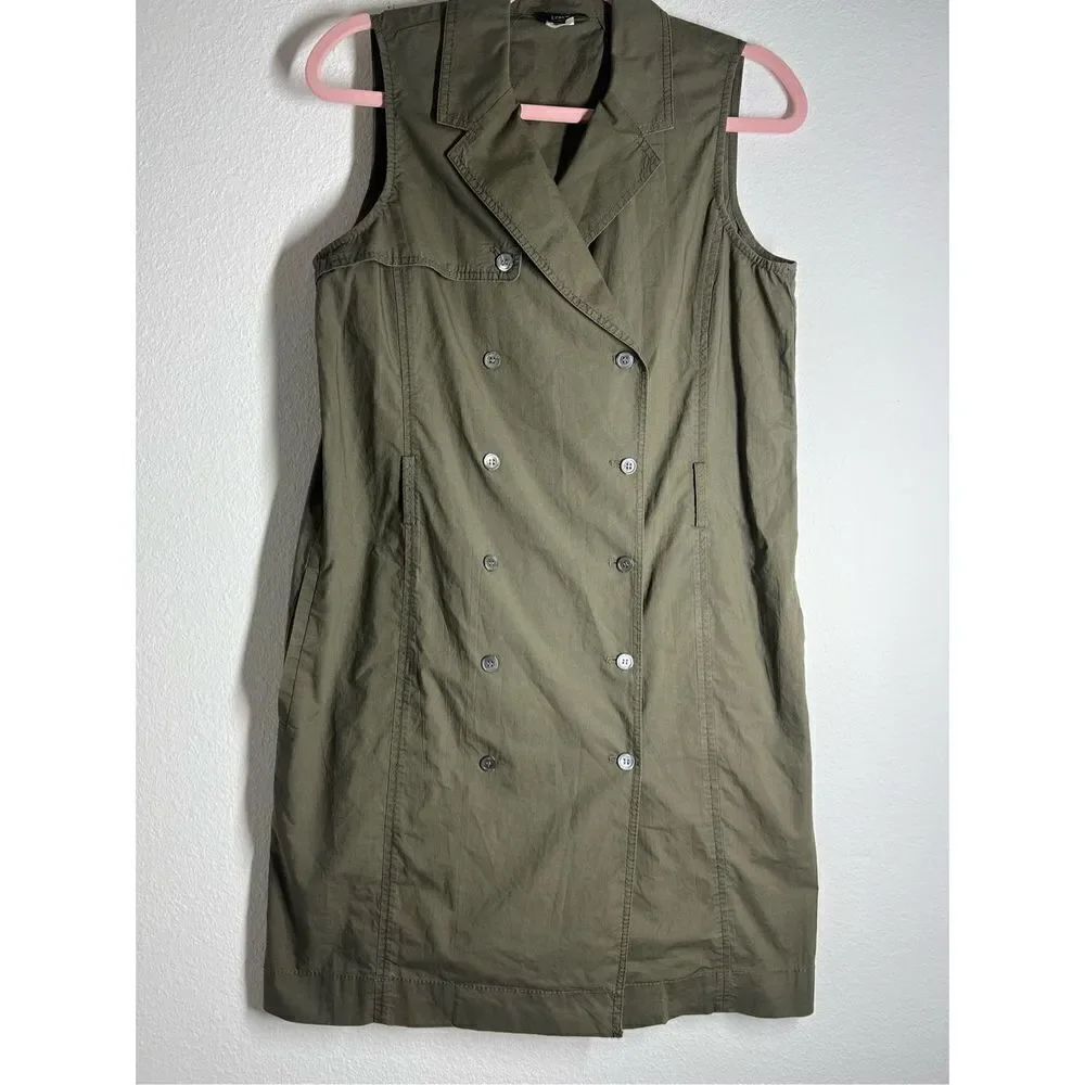 J.Crew Double Breasted Sleeveless Dressย Green OliveโCotton Vneck Sizeโ6
